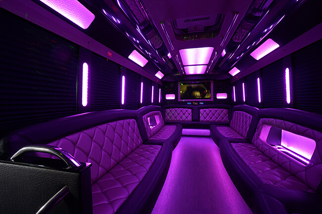 Farmington Hills party bus with LED lights