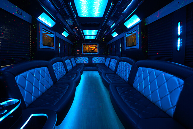 Party bus rental with multiple TVs